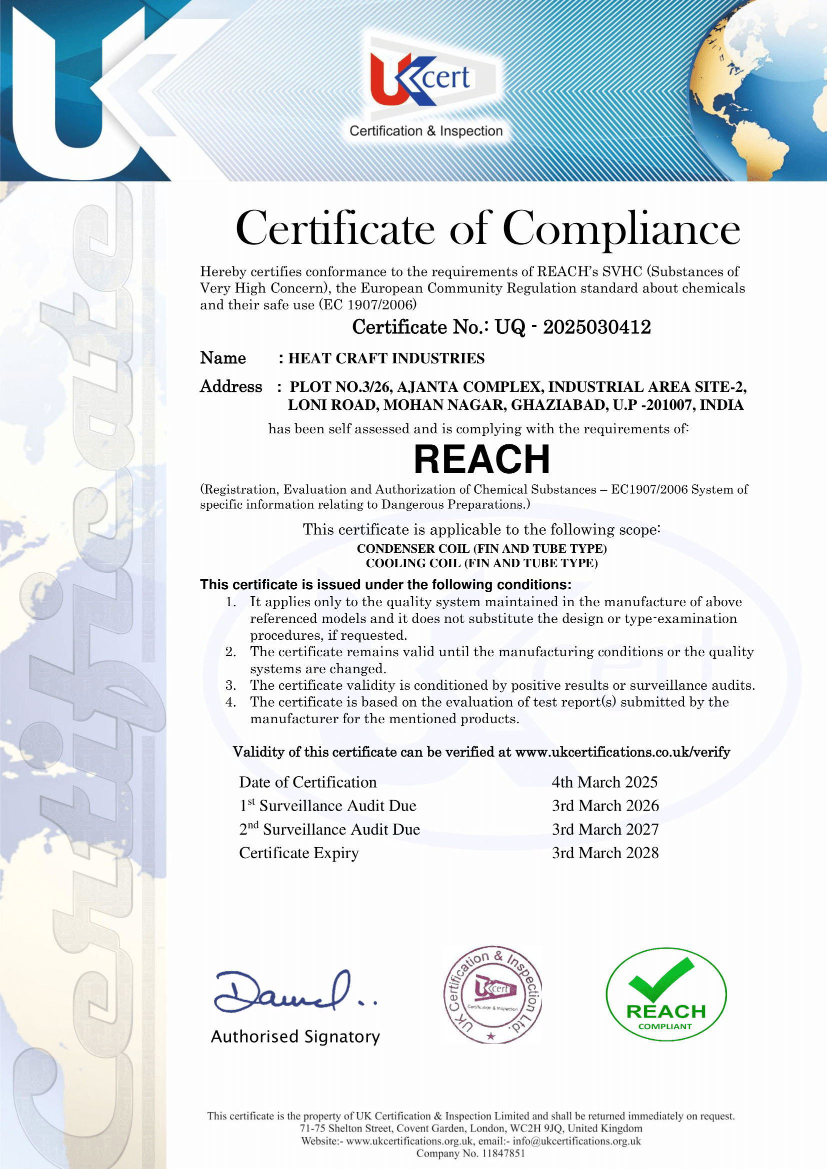 REACH Compliance Certificate